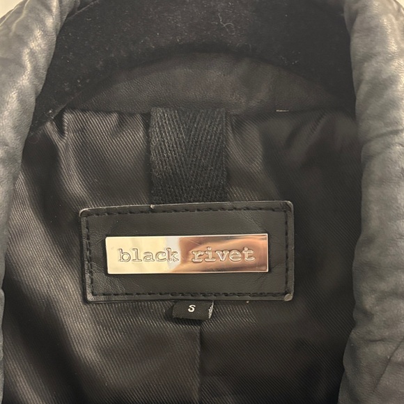 Black Rivet Textured Black Leather Motorcycle Jacket - Picture 2 of 4